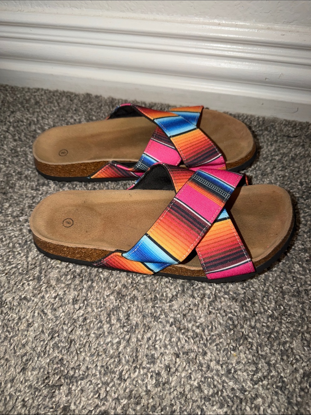 Women’s Striped Cross-Strap Slide Sandals — Multicolor